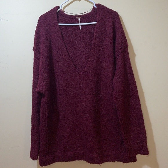 Womens Free People Maroon Lofty V-Neck Sweater in Alpaca Red - Picture 1 of 8